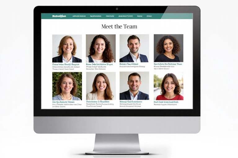 Diverse foto profilo di nutrizionisti sorridenti su uno schermo di computer