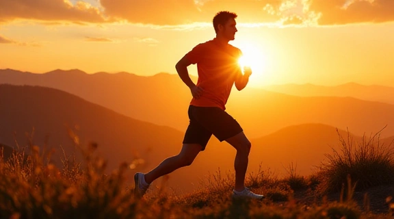 Persona che corre all'aperto al tramonto, simbolo di energia e benessere fisico.